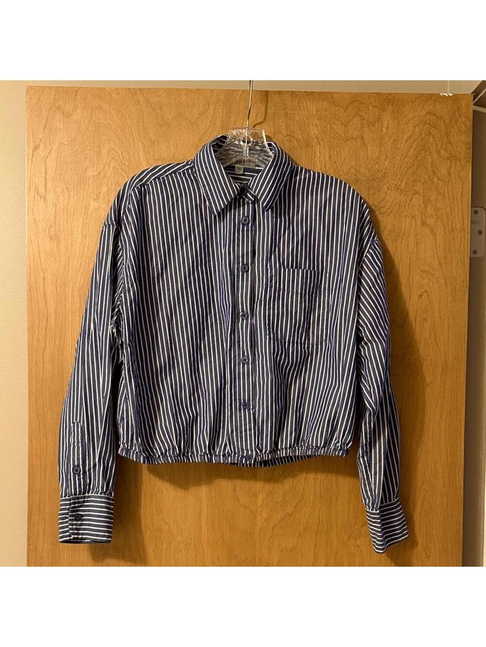KUT from the Kloth‎ Blue Striped Cropped Button Down Shirt Women's Small